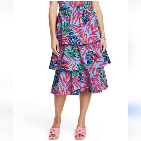 NWT Tabitha Brown × Target Pull On Tiered Vibrant Tropical Floral Midi Skirt XXS - Picture 6 of 14